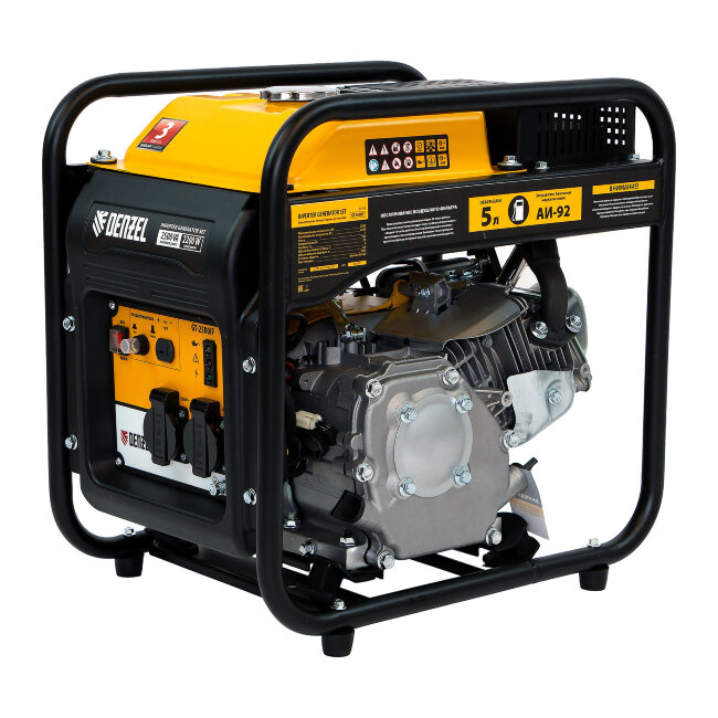 Генератор инверторный GT-2500iF, 2.5 кВт, 230 В, бак 5 л, открытый корпус, ручной старт Denzel в Москве