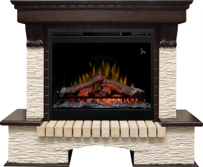 Каминокомплект Pierre Luxe угловой - Темный дуб / Сланец мелкий с очагом Symphony 26'' DF2624L-INT в Москве