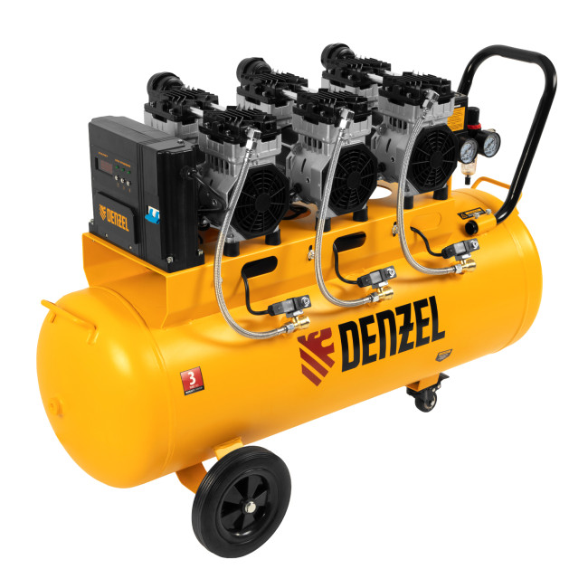 Компрессор безмасляный, малошумный  DLS 2250/100, 2250 Вт, 3x750, 100 л, 410 л/мин блок управления/ Denzel в Москве