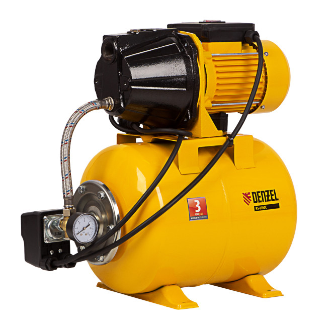 Насосная станция PS1100С, 1100 Вт, 4500 л/ч, ресивер 24 л, подъем 46 м, чугун Denzel в Москве