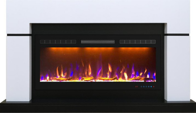 Каминокомплект Lindos - Белый с черным (Ширина 1470мм) с очагом Crystal 40 RF в Москве